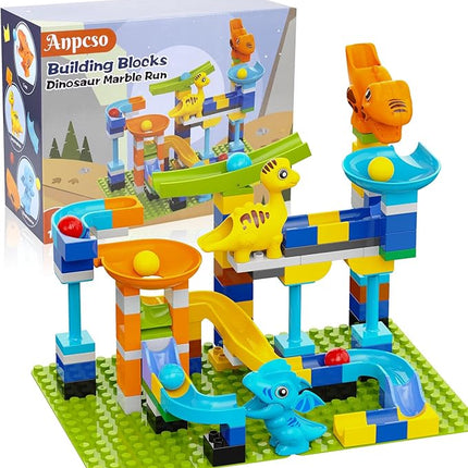 Marble Run Building Blocks, Dinosaurs Marble Track Toy Classic Large Bricks for 3 4 5 6 7 + Year Old Boys Girls Kids, Bricks Compatible with All Major Brands