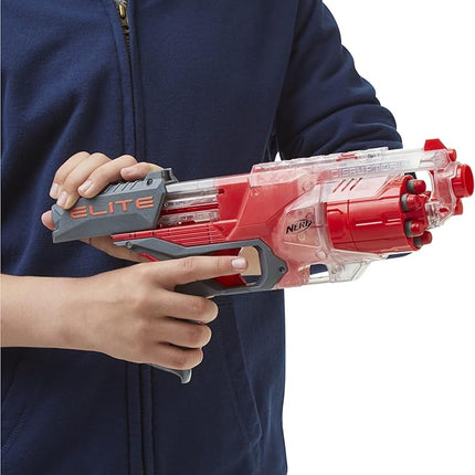 NERF Elite Disrupter Blaster - 6-Dart Rotating Drum, Slam Fire, Translucent Red (Amazon Exclusive)