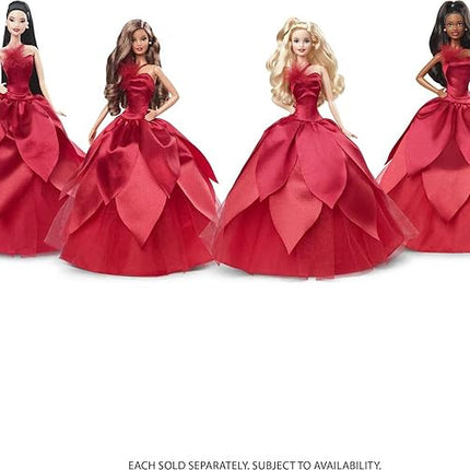 Barbie Signature 2022 Holiday Doll (Straight Black Hair) with Doll Stand, Collectible Gift for Kids Ages 6 Years Old and Up