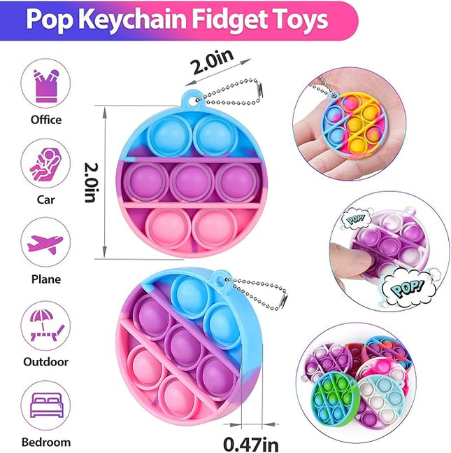 Pop Fidget Toys Bulk Its Party Favors for Kids 4-8 8-12 30 PCS Mini Pop Keychain It Sensory Fidget Toy Pack Fidgets for Classroom Prizes Students Kids Carnival Birthday Goodie Bag Stuffers Fillers