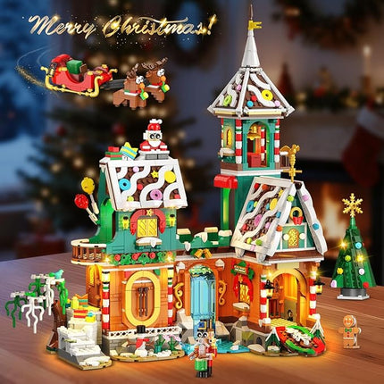 3 Style Christmas Gingerbread House Building Set with Lights - 2025 Holiday Castle Building Block Toy with Santa Claus Xmas Tree Gifts for Adults Teens Kids Girls Boy Ages 10+ (1976PCS)