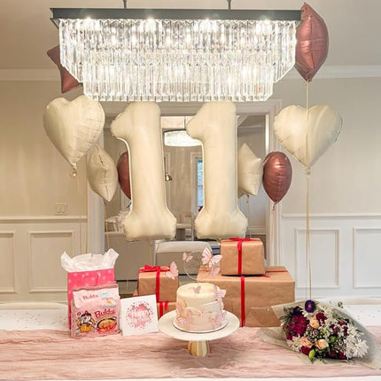 Smlpuame 40 Inch Beige Number 1 Balloon for 1st Birthday Decorations Boys Girls, Large Self Inflating Cream Foil Number 0-9 White Sand 1 Balloons for Women Men Party Anniversary Supplies Baby Shower