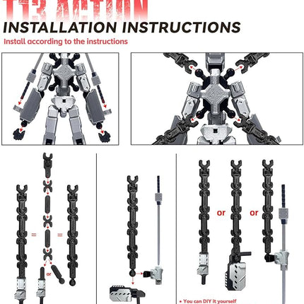(Assembly Completed) 8 inch T13 Action Figure Set,T 13 Action Figure Multi-Articular Mobile Robot Nova T-13,Desktop Decorations for Game Lovers Toys (Black Red)