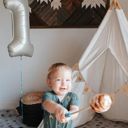 Smlpuame 40 Inch Beige Number 4 Balloons for 4th Birthday Decorations Boys Girl, Giant Self-Sealing Cream Foil Number 0-10 White Sand Balloon for Women Men Party Anniversary Baby Shower Supplies