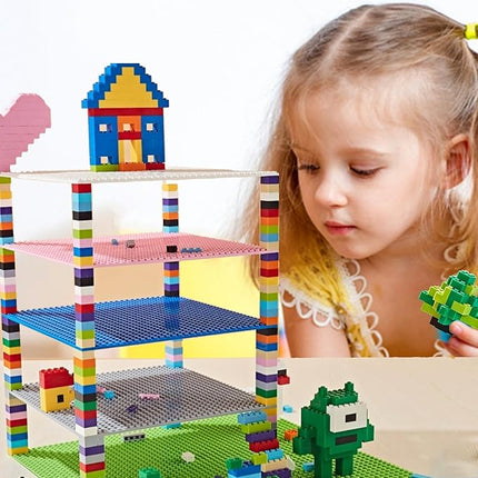 1000 Pieces Building Blocks, Classic Stackable Base Plates, 3 6.3" x 6.3" Blue, Gray and Green Base Plates, Compatible with All Major Brands