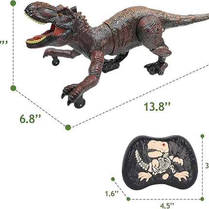 Remote Control Dinosaur Toys for Kids 3-5, 5-7, 8-12, 10-12, Electronic RC T Rex Dino Robot Toy for Boys, Top Christmas & Birthday Gifts for 6 7 8 9 10 11 & 12 Year Old Boys (Color: Brown)