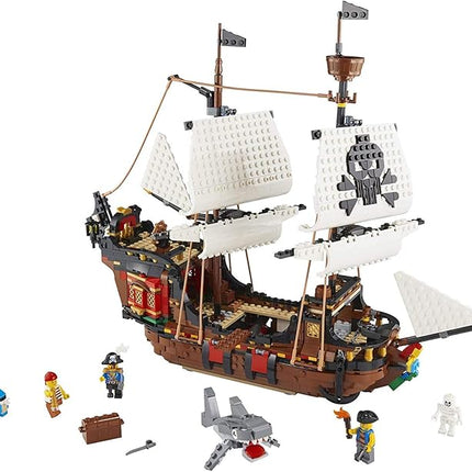 LEGO Creator 3 in 1 Pirate Ship Building Set, Kids can Rebuild The Pirate Ship into an Inn or Skull Island, Features 4 Minifigures and Shark Toy, Makes a Great Gift for Kids Ages 9+ Years Old, 31109