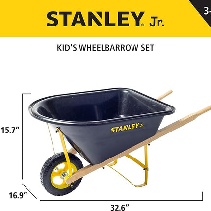 Stanley Jr. Kids Wheelbarrow Set – 6-Piece Durable Toddler Wheelbarrow & Garden Tools – Child Outdoor Toy for Ages 3+ – Fun, Educational Backyard Play with Apron, Gloves & Tools