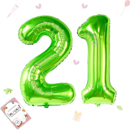 Smlpuame 40 inch Number Balloon 0-9 Green Large Number 21 Balloons,Digital Balloons for Birthday Party Celebration Decorations Supplies, Helium Foil Number Balloons for Wedding Anniversary