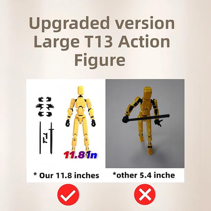 T13 Action Figure Assembly Completed,Large 11.8-inch 3D Printed T13 Action Figure, Titan 13 Action Figure Dummy 13 Action Figure Lucky 13 Action Figure 3D Printed Multi-Jointed Movable (Golden Giant)