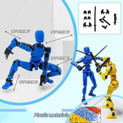 4PCS Assembled Titan T-13 Action Figures Set - Robot Action Figure Fidget Toys for Boys Lucky Dummy Nova N13 Anime Figures with Multi Movable Joints Toys for Kids (Golden+White+Blue+Black)
