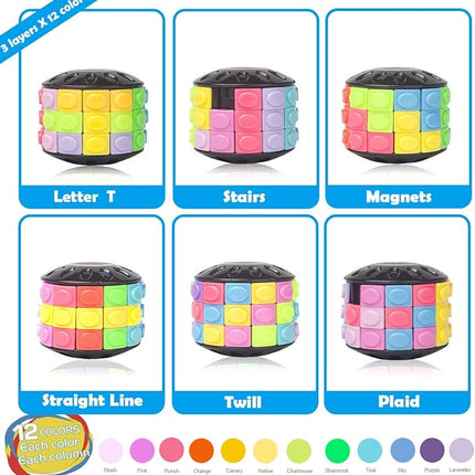 R.Y.TOYS Rotate and Slide Puzzle-Design Patent,Fidget Toys(Restore Order/Create Patterns) 12 Colors,3 Layers-Open Cover for Quick Play,Brain Teaser,Sensory Toys,Birthday Gifts,Easter Basket Stuffers
