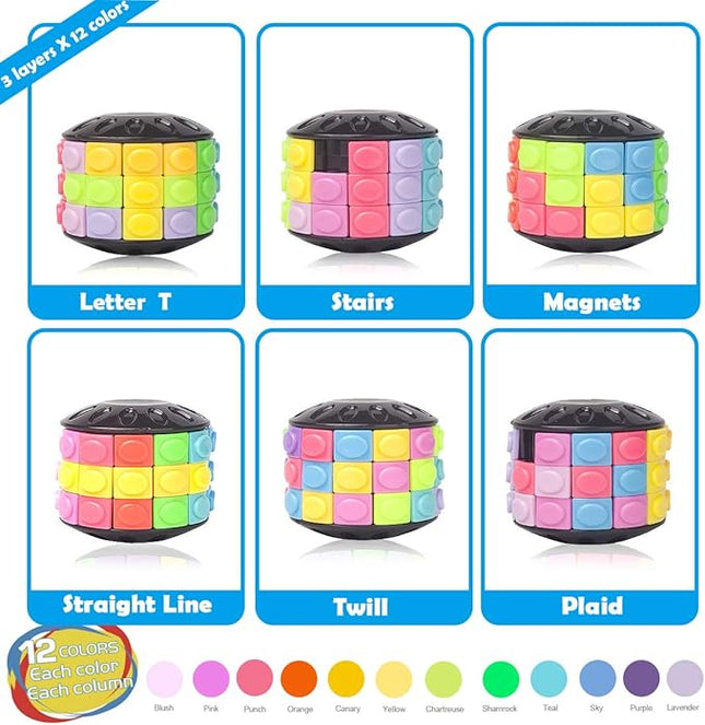 R.Y.TOYS Rotate and Slide Puzzle-Design Patent,Fidget Toys(Restore Order/Create Patterns) 12 Colors,3 Layers-Open Cover for Quick Play,Brain Teaser,Sensory Toys,Birthday Gifts,Easter Basket Stuffers