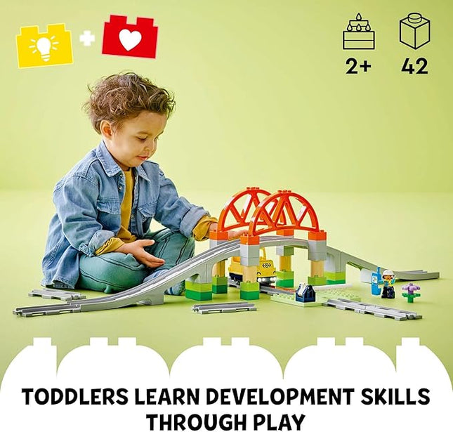 LEGO DUPLO Town Train Bridge and Tracks Expansion Set - 10 Extra Pieces of Train Tracks - Preschool and Toddler Train Set, Ages 2+ - Building Toy for Boys and Girls - 10426