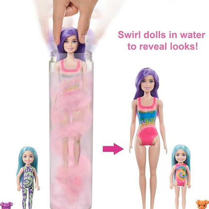 Barbie Color Reveal Toy Set, Tie-Dye Fashion Maker with Barbie & Chelsea Dolls & Accesssories, 50 Surprises Including Pets