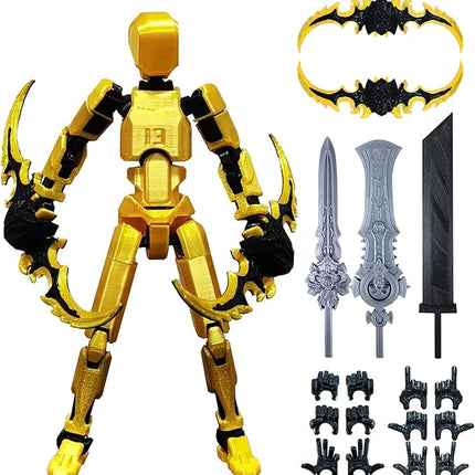 (Assembly Completed) T13 Action Figure, 5.5 Inch 3D Printed Multi-Jointed Movable Dummy 13 Toy,Dummy 13 Robot Action Figure with Lots of Weapons, Gold
