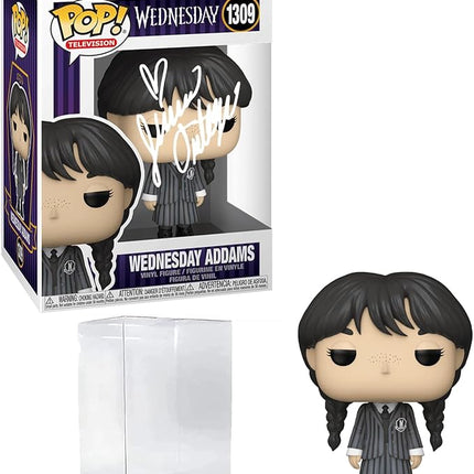 Jenna Ortega Wednesday Addams #1309 Facsimile Signed Reprint Laser Autographed Funko POP! TV Addams Family Figurine with Protector Case
