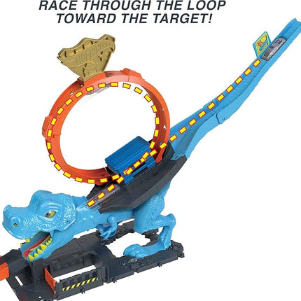 Hot Wheels City Track Set with 1 Toy Car, Race Through a Giant Loop to Defeat a Big Dinosaur, T-Rex Loop Stunt and Race Playset