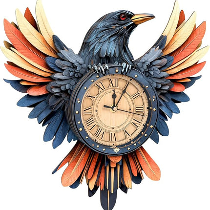 3D Wooden Puzzles for Adults Raven Clock - Crow Wall ‌‌Clock Puzzle Xmas Room Model Building Kit Creative Art Craft Gift Home Decor for DIY Enthusiasts, Brain Teaser Building Set Birthday Gifts
