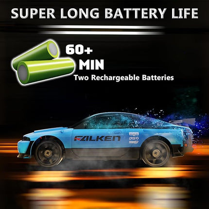 Remote Control Car RC Drift Car 2.4GHz 1:24 4WD 15KM/H High Speed Racing Sport Car with LED Lights Drifting Tire Racing Sport Toy for Adults Boys Girls Kids Gift 2Pcs Rechargeable Batteries