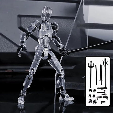 4-Pack Mini Action Figures Set - Assembled Robot Anime Figures with Movable Joints - Fidget Toys for Boys and Girls (Grey, Transparent, Blue, Black)