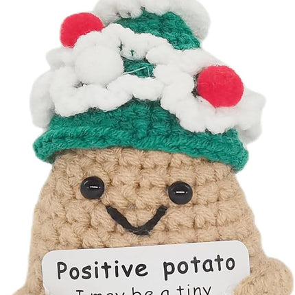 1 Pcs Positive Mini Funny Potato Holding Card Crochet Easter Birthday Christmas Mom Dad Sister Friend Wife Husband Colleauge College Students Coworkes Cheer Up Gift Decor
