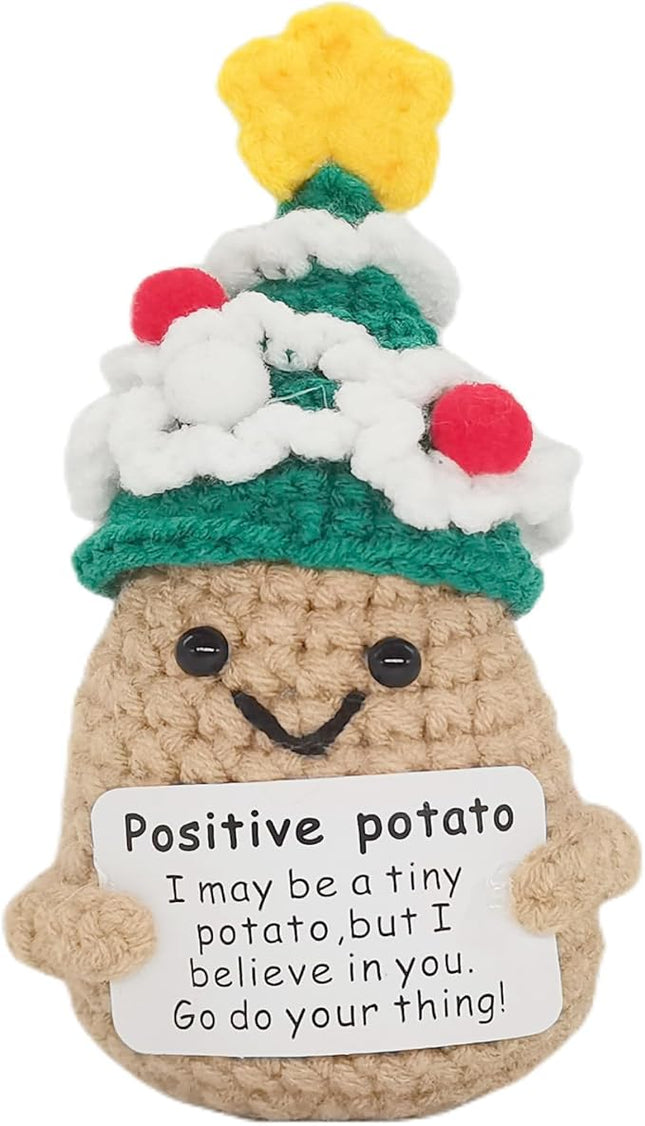 1 Pcs Positive Mini Funny Potato Holding Card Crochet Easter Birthday Christmas Mom Dad Sister Friend Wife Husband Colleauge College Students Coworkes Cheer Up Gift Decor