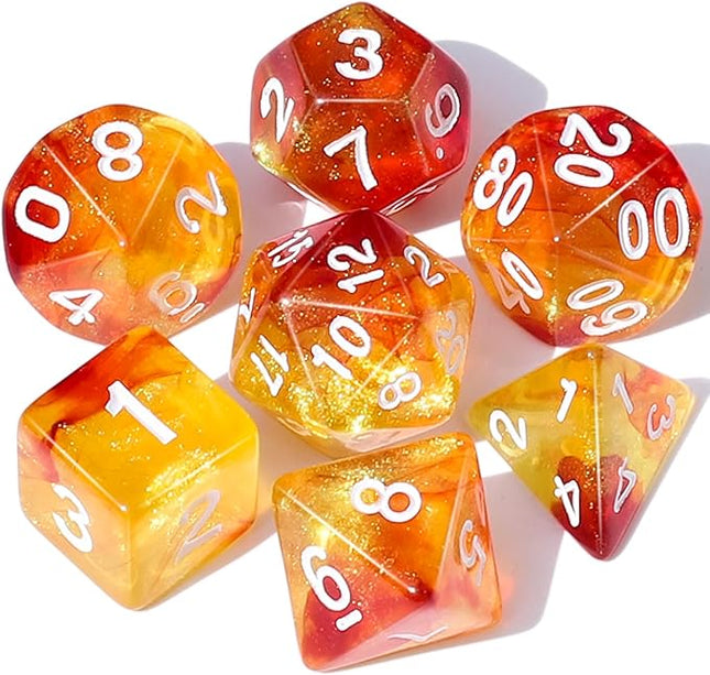 CiaraQ DND Polyhedral Dice Set for Dungeons and Dragons RPG MTG Role Playing Table Games-with 1 Dice Pouch (Red + Yellow + Glitter)
