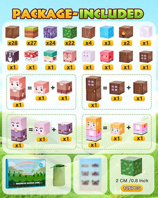 126PCS Magnetic Building Blocks: Forest Castle Magnetic Blocks Building Toys, Toddler Magnet Toys STEM Building Game Sensory Gift for Kids Ages 3 4 5 6 7 8 9+ Boys Girls Birthday Gifts