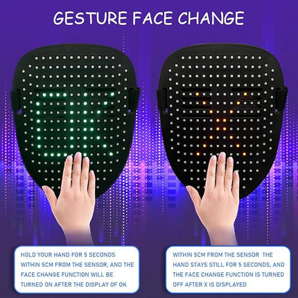 Led Mask with Gesture Sensing, Light up Face Transforming Mask for Halloween Xmas Costume Party