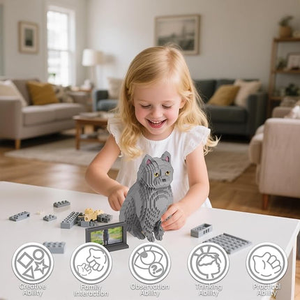 Animal Cat Adorable Pet Blue Cat Micro Building Blocks Set with Secret Hidden Storage Box Inside! Ideal Toy for Cat Lovers, Kids & Adults