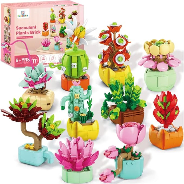 Sawaruita 10 Pack Succulents Plants Flowers Bonsai Building Set - Botanical Collection Building Toys for Adult -Gifts for Mother's Day, Valentine's Day,Easter Party Favors