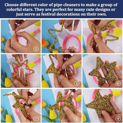 Bundooraking Pipe Cleaners, Glitter Pipe Cleaners Craft, Arts and Crafts, Crafts, Craft Supplies, Art Supplies (200 Metallic-Colored Glitter Pipe Cleaners)…