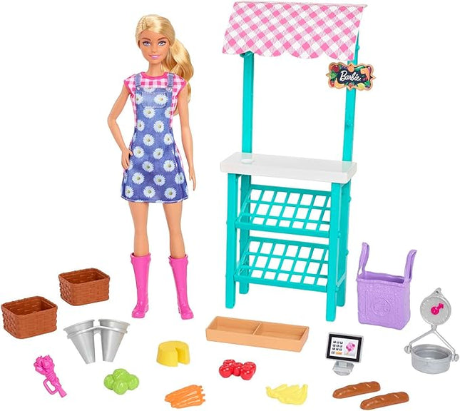 Barbie Careers Playset, Farmers Market Set with Blonde Fashion Doll, Furniture & Accessories