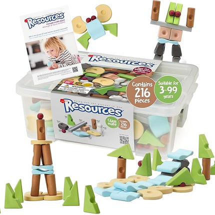 Taksa Toys Nature-Inspired Learning Toys, Resources Preschool Educational Stacking Blocks for Kids, Montessori Toys for 3 4 5 6 7+ Year Old Sensory Outdoor/Indoor Learning Classmate Pack 216 Pcs