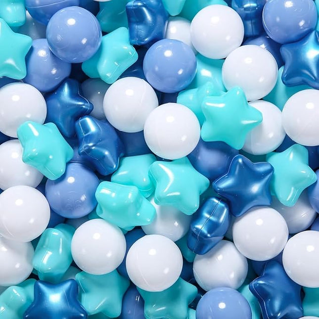 STARBOLO Ball Pit Balls for Ball Pits - 200 Pcs Blue Star and Round Balls Crush Proof Plastic Children's Toy Balls Stars for Birthday Party Pool Indoor Outdoor