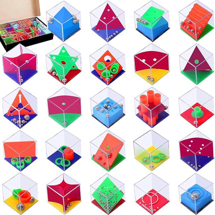 24 PCS Brain Teaser Puzzles for Kids,Balance IQ Maze Game Mini Fidget Puzzle Box,1.57 Inch Maze Puzzle Cubes Party Favor Games Challenge Decompression for Adults