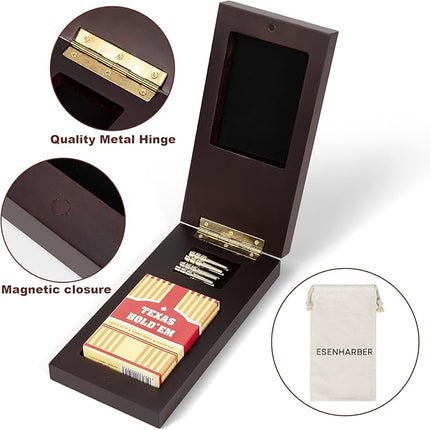 Foldable Wooden Cribbage Board Set - Elegant 3-Track Design with Magnetic Closure, 9 Metal Pegs, Full Deck of Cards, Perfect for Family Game Nights and Travel