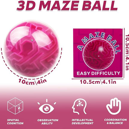 Amaze 3D Memory Sequential Maze Ball Puzzle Toy Gifts for Kids Adults - Challenges Game Lover Tiny Balls Brain Teasers Game (Rose)