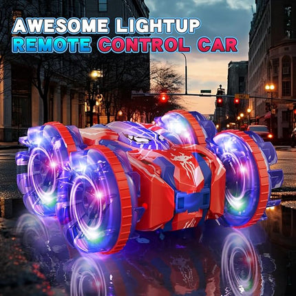 4WD Waterproof RC Car, 2.4 GHz Land & Water Remote Control Car Remote Control Boat for kids, 360°Rotation RC Truck Stunt Cars with LED Lights, Boys Girls Gifts All Terrain Water Beach Pool Toy