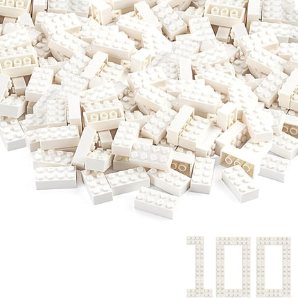 Feleph 100pcs 2x4 Bricks White Pieces Parts Classic Building Blocks Creative Play Set Toy Accessories Combine with 3001 Major Brick Brands