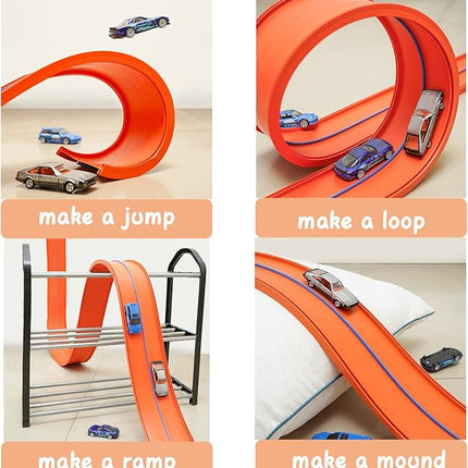 15 Ft Flexible Race Car Track Compatible with Hot Wheels and Diecast 1/64th Cars,Classic Long Rolls Up Portable Racetrack Roll Up Race Track