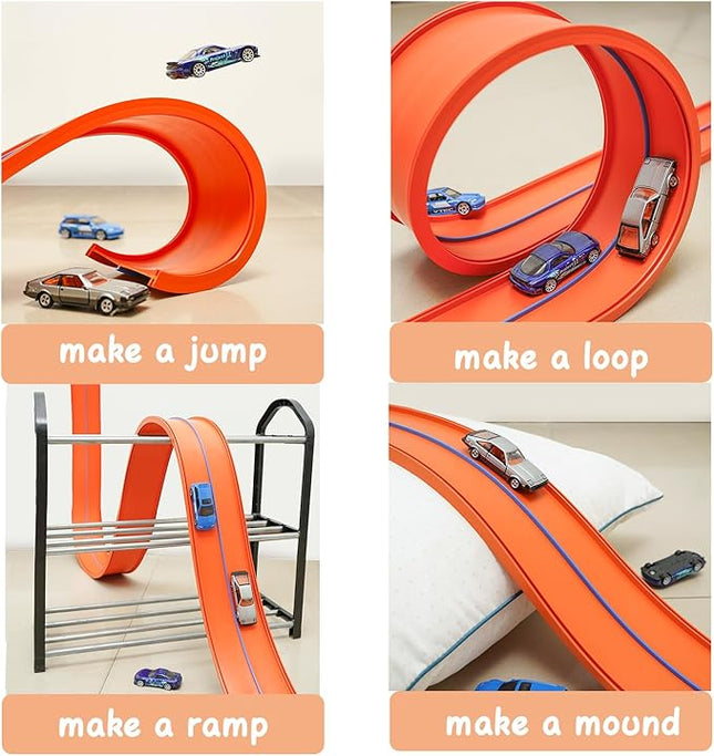 15 Ft Flexible Race Car Track Compatible with Hot Wheels and Diecast 1/64th Cars,Classic Long Rolls Up Portable Racetrack Roll Up Race Track