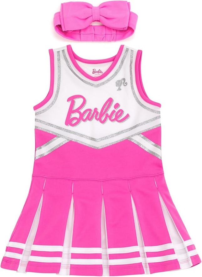 Barbie Girls Cheerleader Dress and Bow Outfit Set Toddler to Big Kid Sizes (2T - 14-16)