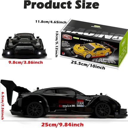 1:20 RC Drift Car 2.4GHz 4WD High Speed Drift Remote Control Cars Vehicle with LED Lights and Drifting Tires Batteries x2 Racing Sport Toy Cars for Adults Boys Girls Kids (Black 1:20)