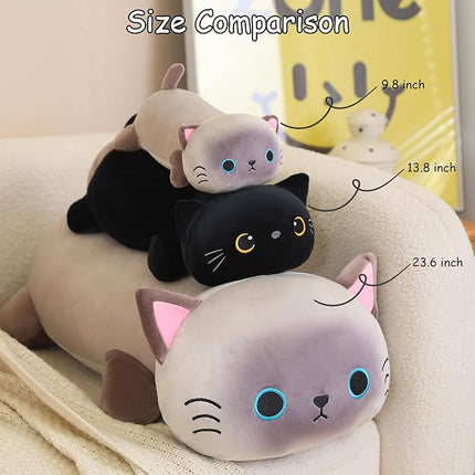SQEQE Weighted Black Cat Plush, Weighted Black Cat Stuffed Animal, Cute Plushies Soft Pillow Toy Gift for Kids Adults 23.6 Inch, 3.1 Lbs