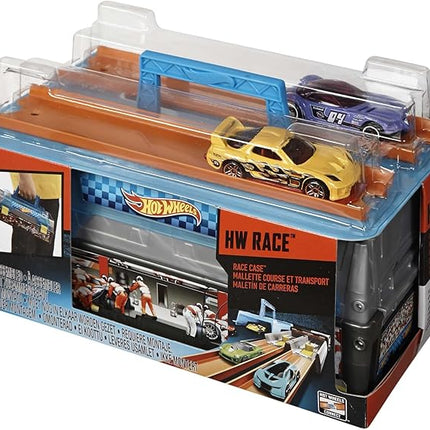 Hot Wheels Toy Cars & Track Set, Race Case Playset with 2 Vehicles in 1:64 Scale, Dual Launcher for Side-By-Side Racing & Portable Storage Container