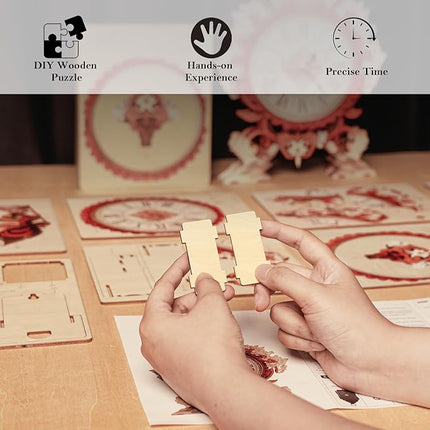 3D Wooden Puzzles for Adults Fire Flower Clock - Flame Flower Wall ‌‌Clock Puzzle DIY Model Kit Christmas Creative Art Craft Gift Home Decor for DIY Enthusiasts, Brain Teaser Building Birthday Gifts