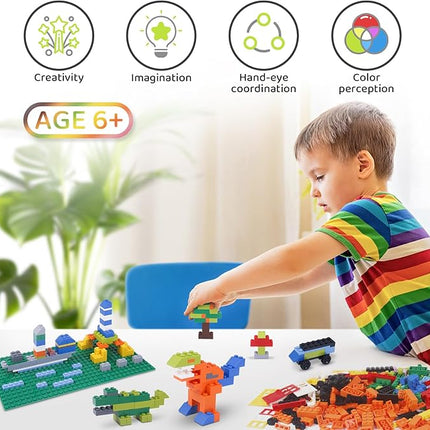 1100 Pieces Building Bricks, Compatible with Lego Classic Building Blocks Bulk with Baseplates, Doors Windows and Wheels, STEM Creative Construction Toys for 6 7 8 9 10 11 12 Year Old
