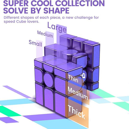 GAN MirrorM UV-Coated, 3x3x3 Magnetic 48 Magnets Glitter Sparkle Mirror Speed Cube Puzzle Game Magnets Toys for Kids Adult Cuber, Corner Cutting, Solve by Shape, Purple